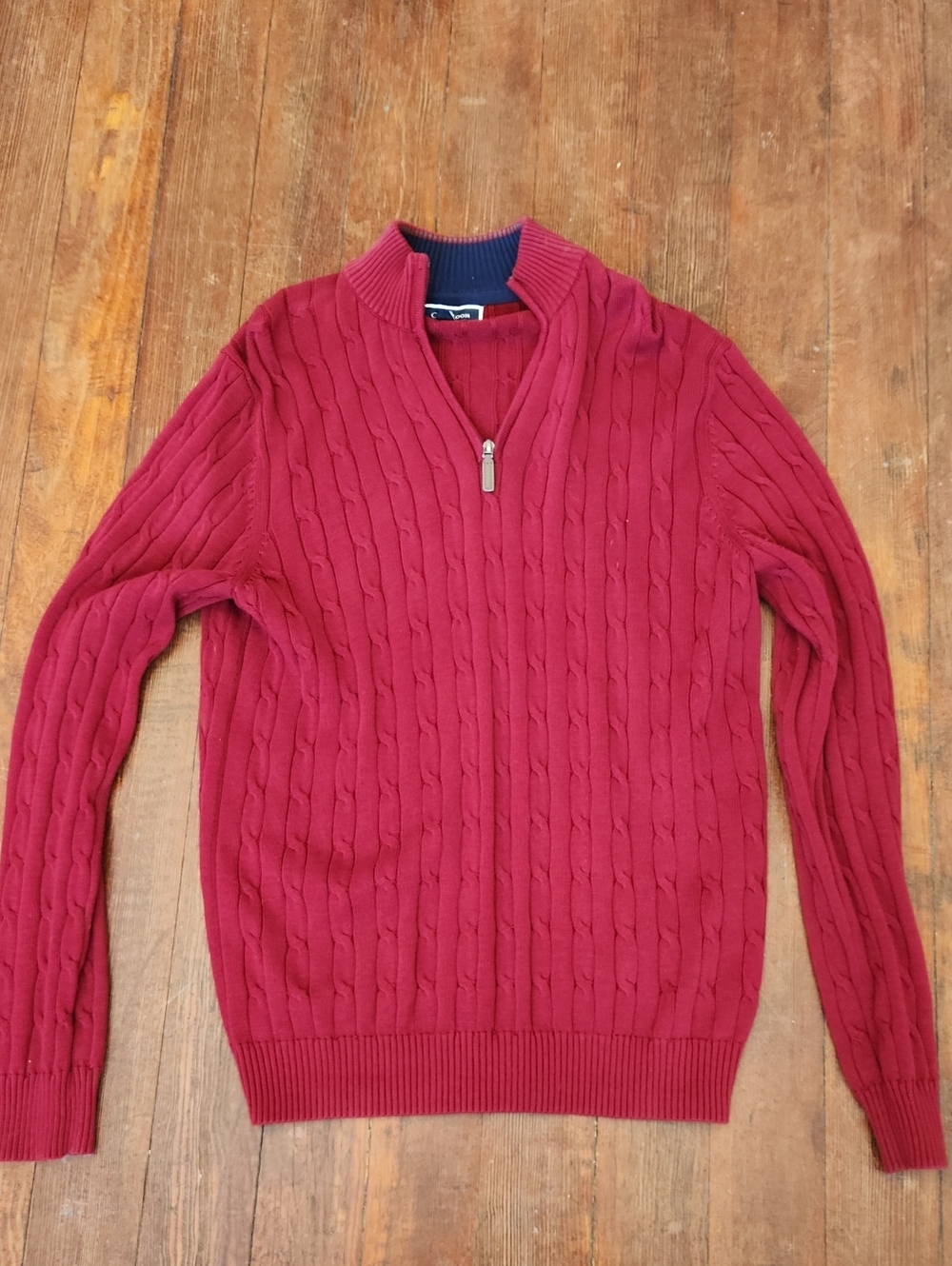 Club Room Men's Red Cotton Quarter Zip Sweater Size M